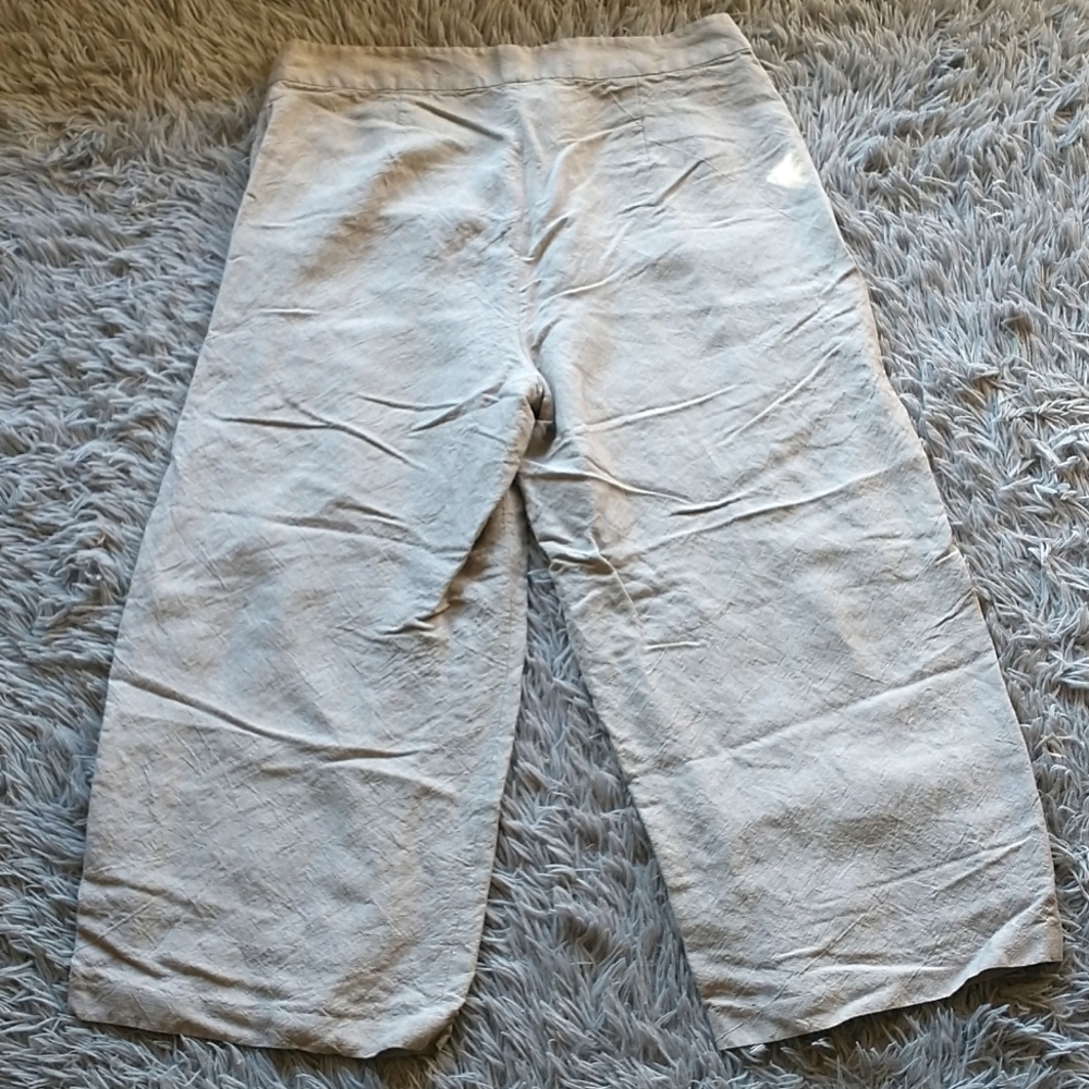 Eileen Fisher Petite M Neutral Beige Italian Fabric Wide Leg Cropped Trousers